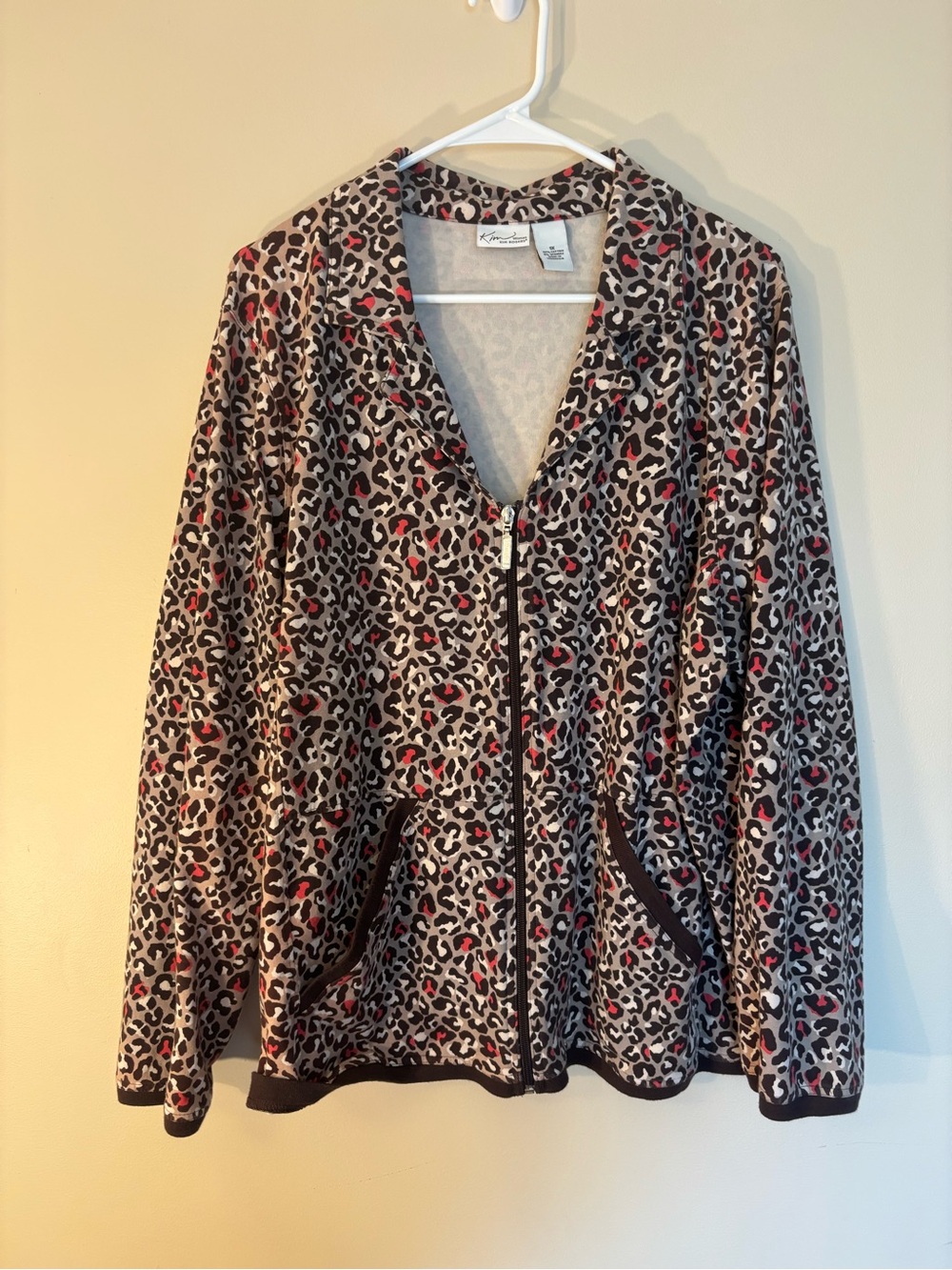 Kim Rogers Beige, Black & Pink Leopard Zip Hoodie